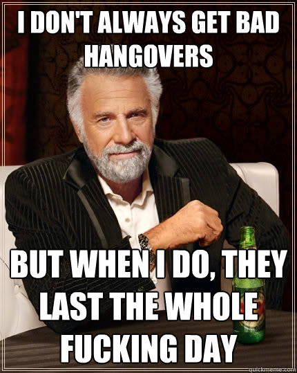 I don't always get bad hangovers but when i do, they last the whole fucking day  The Most Interesting Man In The World
