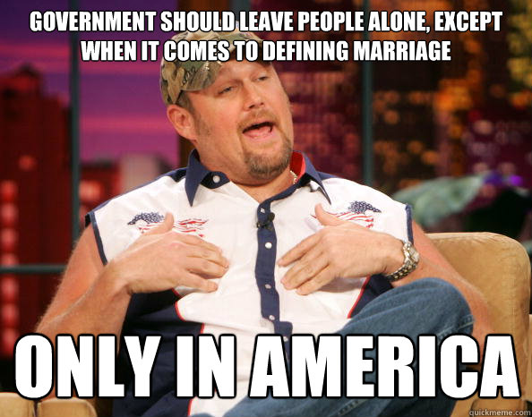 Government should leave people alone, EXCEPT when it comes to defining marriage Only in America - Government should leave people alone, EXCEPT when it comes to defining marriage Only in America  Scumbag Larry The Cable Guy