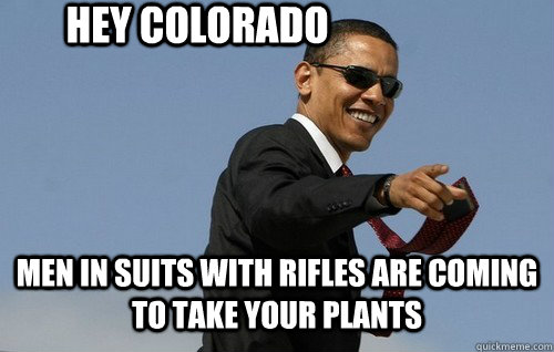 Hey Colorado MEN IN SUITS WITH RIFLES ARE COMING TO TAKE YOUR PLANTS  Obamas Holding