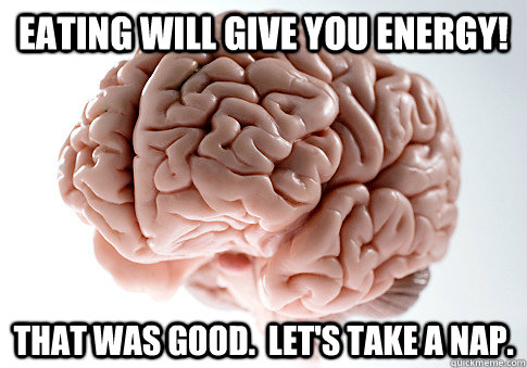 eating will give you energy! that was good.  let's take a nap.  Scumbag Brain
