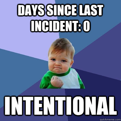 days since last incident: 0 intentional - days since last incident: 0 intentional  Success Kid