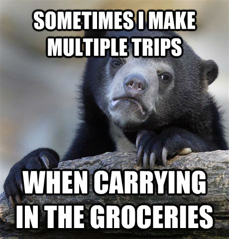 SOMETIMES I MAKE 
MULTIPLE TRIPS WHEN CARRYING IN THE GROCERIES  Confession Bear