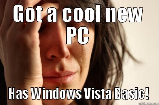 New PC - Windows Vista - GOT A COOL NEW PC HAS WINDOWS VISTA BASIC! First World Problems