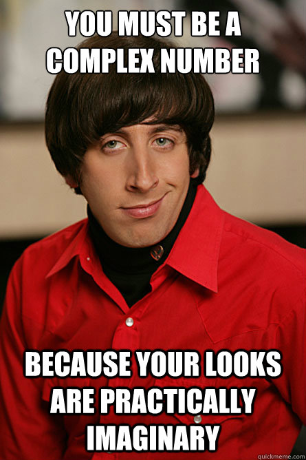 You must be a complex number Because your looks are practically imaginary   Pickup Line Scientist