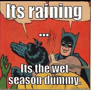 ITS RAINING ... ITS THE WET SEASON DUMMY. Slappin Batman
