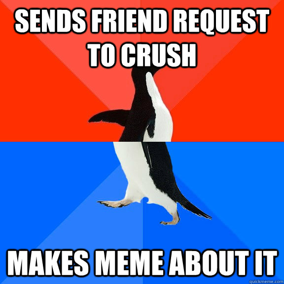 Sends friend request to crush Makes meme about it  Socially Awesome Awkward Penguin