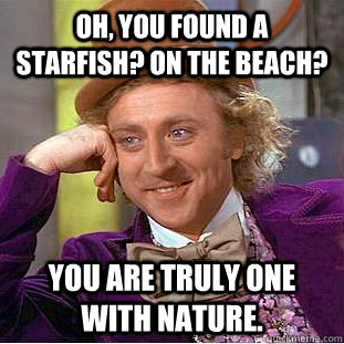 oh, you found a starfish? on the beach? you are truly one with nature. - oh, you found a starfish? on the beach? you are truly one with nature.  Condescending Wonka
