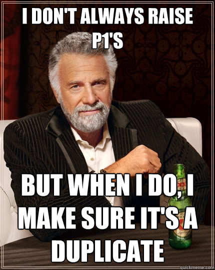 I don't always raise P1's But when I do, I make sure it's a duplicate  The Most Interesting Man In The World