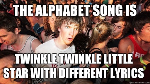 The alphabet song is Twinkle twinkle little star with different lyrics  Sudden Clarity Clarence