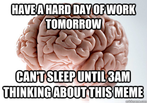 Have a hard day of work tomorrow Can't sleep until 3AM thinking about this meme  Scumbag Brain