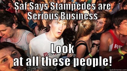 SAF SAYS STAMPEDES ARE SERIOUS BUSINESS LOOK AT ALL THESE PEOPLE! Sudden Clarity Clarence