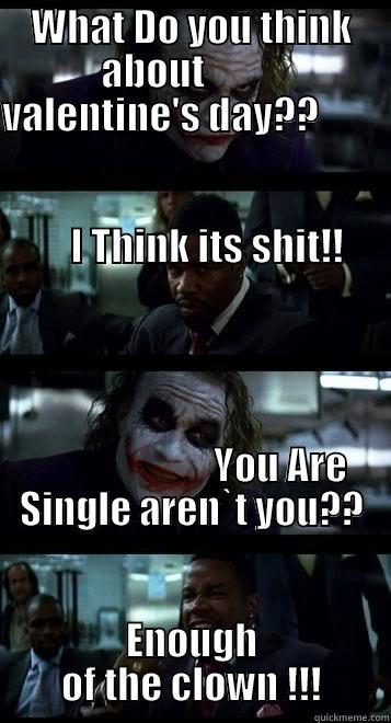 WHAT DO YOU THINK ABOUT           VALENTINE'S DAY??                                                                                                                      I THINK ITS SHIT!!                                                                     ENOUGH OF THE CLOWN !!! Joker with Black guy