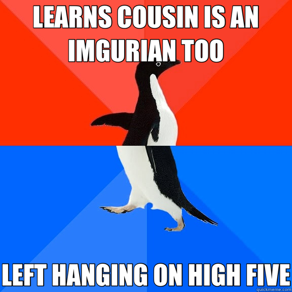 LEARNS COUSIN IS AN IMGURIAN TOO LEFT HANGING ON HIGH FIVE  Socially Awesome Awkward Penguin