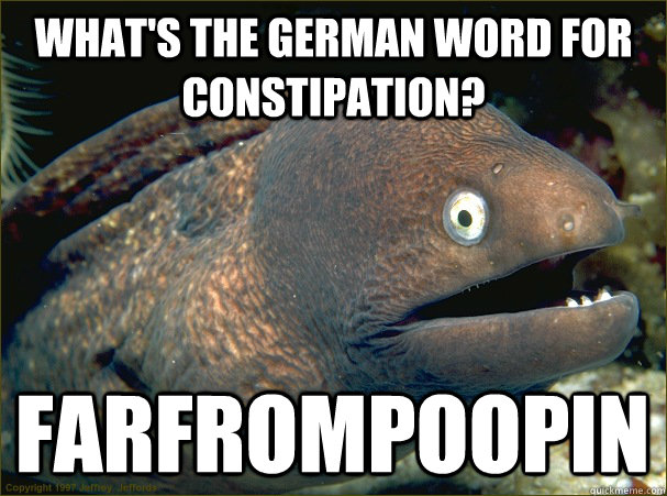 What's the German word for constipation? farfrompoopin - What's the German word for constipation? farfrompoopin  Bad Joke Eel