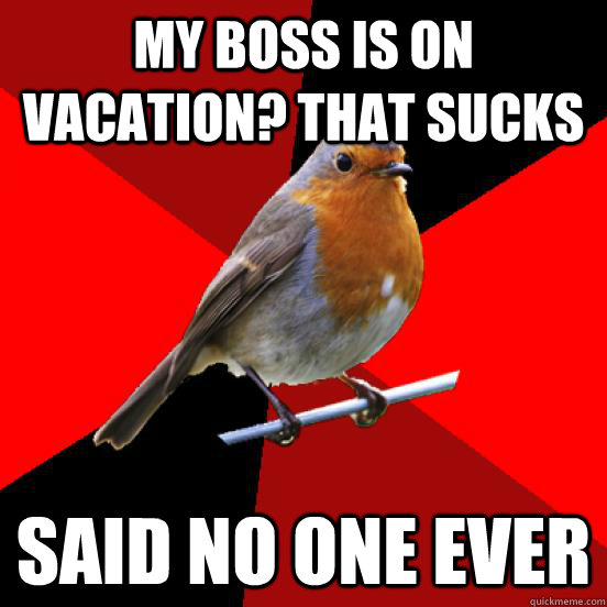my boss is on vacation? that sucks said no one ever  retail robin