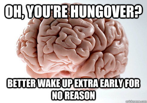 Oh, you're hungover? Better wake up extra early for no reason - Oh, you're hungover? Better wake up extra early for no reason  Scumbag Brain