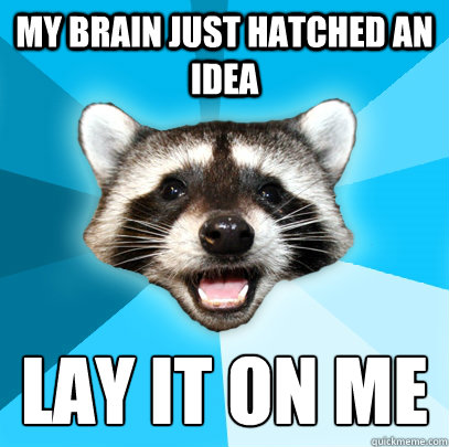 MY BRAIN JUST HATCHED AN IDEA LAY IT ON ME  Lame Pun Coon
