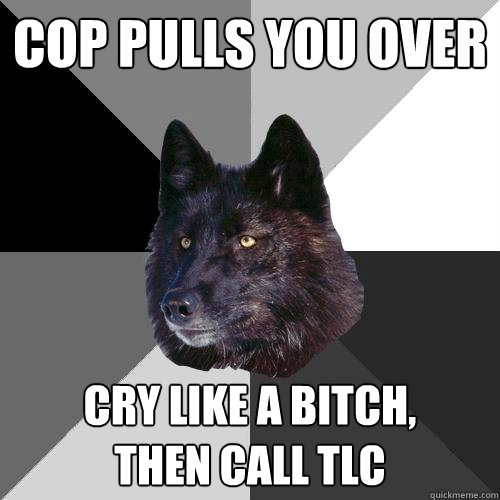 cop pulls you over cry like a bitch, 
then call tlc  Sanity Wolf