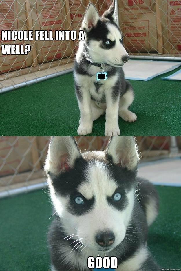 Nicole fell into a
well? good  Insanity puppy