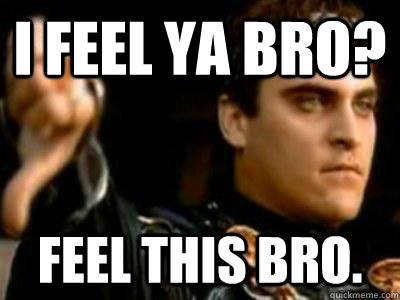I feel ya bro? Feel this bro.  Downvoting Roman