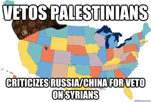 Vetos Palestinians criticizes russia/china for veto on syrians  Scumbag USA