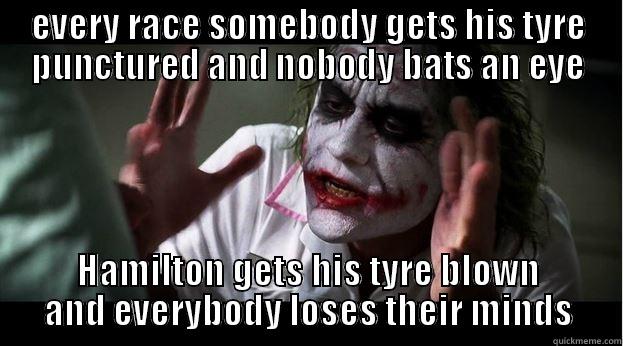 EVERY RACE SOMEBODY GETS HIS TYRE PUNCTURED AND NOBODY BATS AN EYE HAMILTON GETS HIS TYRE BLOWN AND EVERYBODY LOSES THEIR MINDS Joker Mind Loss