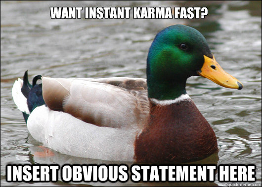 Want instant karma fast? INSERT OBVIOUS STATEMENT HERE  Actual Advice Mallard