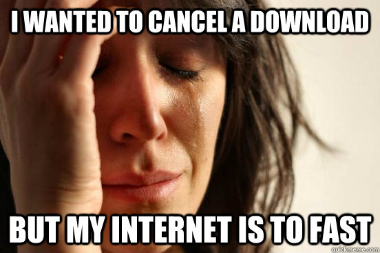 I Wanted to cancel a download but my internet is to fast  First World Problems