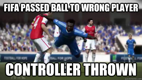 FIFA passed ball to wrong player Controller thrown  Fifa 12 Frustrations