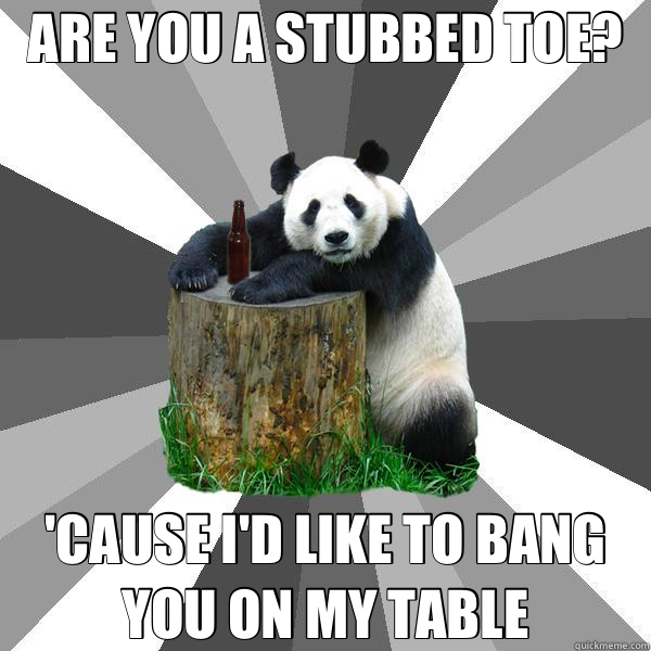 ARE YOU A STUBBED TOE? 'CAUSE I'D LIKE TO BANG YOU ON MY TABLE  Pickup-Line Panda