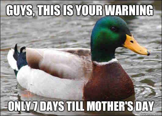 Guys, this is your warning Only 7 days till Mother's Day   Actual Advice Mallard