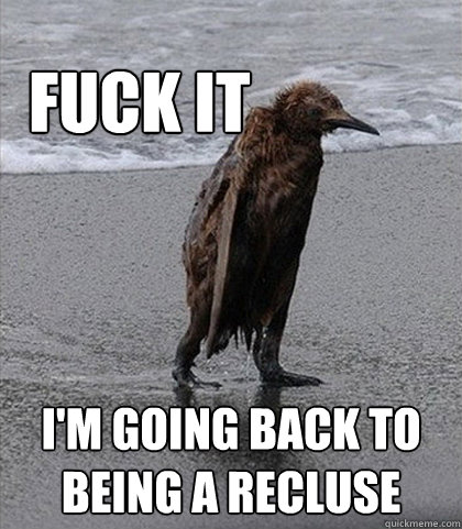 Fuck it I'm going back to being a recluse  Fuck it