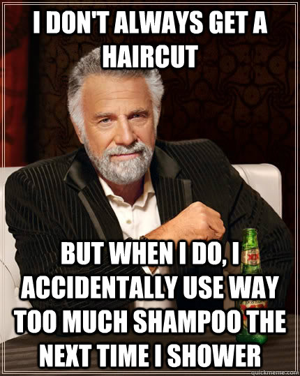 I don't always get a haircut but when i do, i accidentally use way too much shampoo the next time i shower  The Most Interesting Man In The World