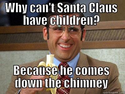 Santa Chimney - WHY CAN'T SANTA CLAUS HAVE CHILDREN? BECAUSE HE COMES DOWN THE CHIMNEY Brick Tamland