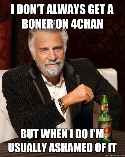 I don't always get a boner on 4chan But when I do I'm usually ashamed of it - I don't always get a boner on 4chan But when I do I'm usually ashamed of it  The Most Interesting Man In The World