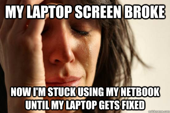 my laptop screen broke now i'm stuck using my netbook until my laptop gets fixed  First World Problems