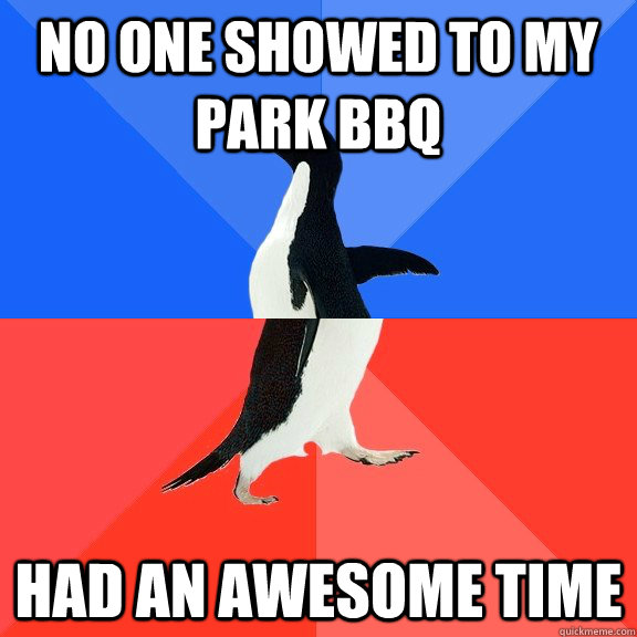 No one showed to my park bbq had an awesome time  Socially Awkward Awesome Penguin
