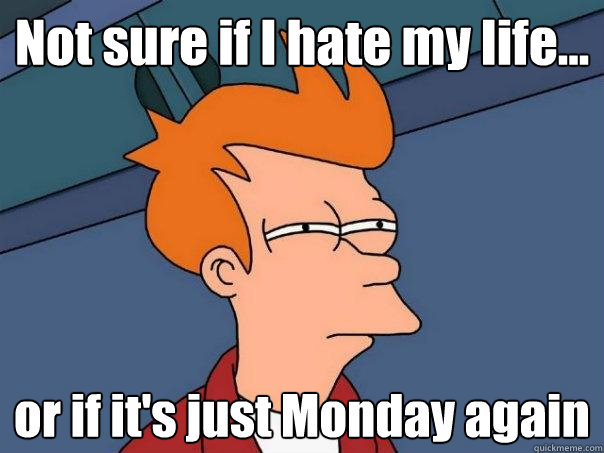 Not sure if I hate my life... or if it's just Monday again - Not sure if I hate my life... or if it's just Monday again  Futurama Fry