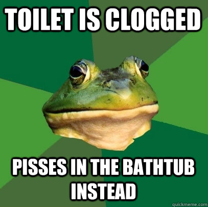 toilet is clogged Pisses in the bathtub instead  Foul Bachelor Frog