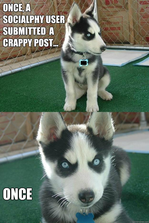 Once, a socialphy user submitted  a crappy post... once  Insanity puppy