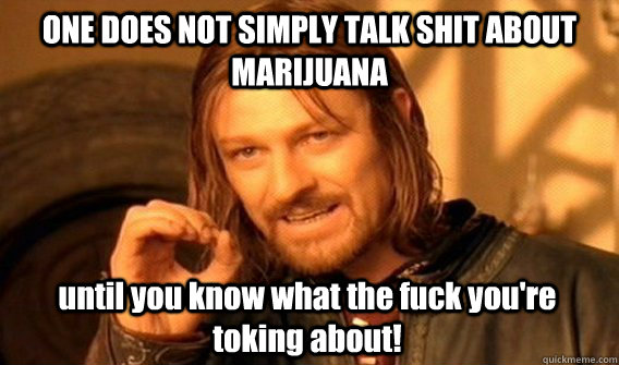 ONE DOES NOT SIMPLY TALK SHIT ABOUT MARIJUANA until you know what the fuck you're toking about!  One Does Not Simply