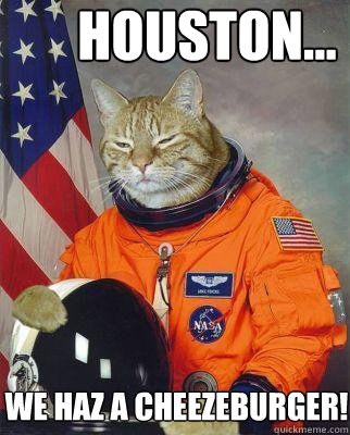 Houston...  we haz a cheezeburger! - Houston...  we haz a cheezeburger!  Astronaut cat