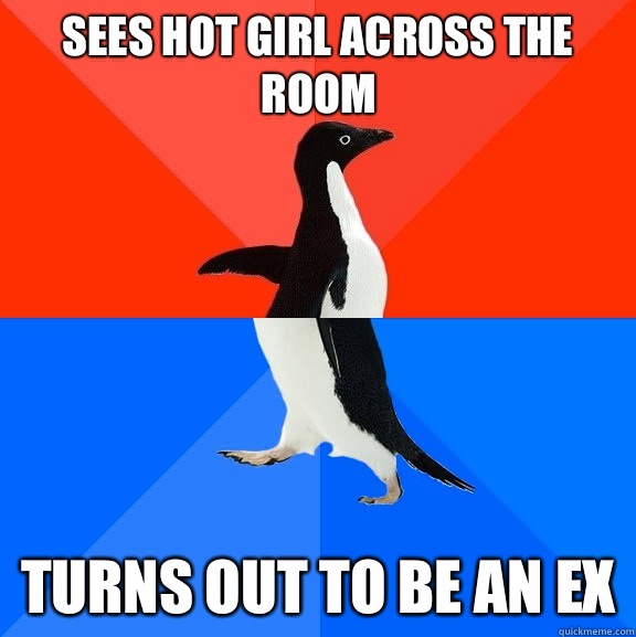 Sees hot girl across the room Turns out to be an ex  Socially Awesome Awkward Penguin