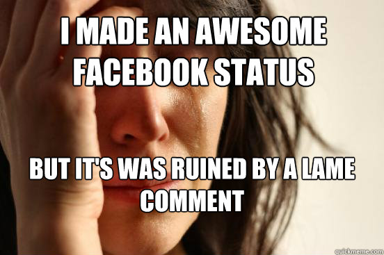 I made an awesome facebook status But it's was ruined by a lame comment  First World Problems