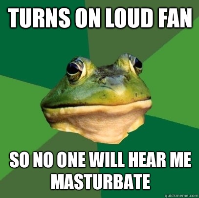 Turns on loud fan So no one will hear me masturbate  Foul Bachelor Frog