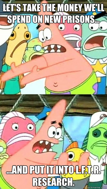 Let's take the money we'll spend on new prisons...  ...and put it into L.F.T.R. research.   Push it somewhere else Patrick