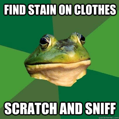 Find stain on clothes Scratch and Sniff  Foul Bachelor Frog