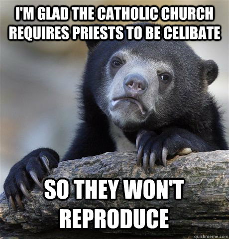 I'M GLAD THE CATHOLIC CHURCH REQUIRES PRIESTS TO BE CELIBATE SO THEY WON'T REPRODUCE - I'M GLAD THE CATHOLIC CHURCH REQUIRES PRIESTS TO BE CELIBATE SO THEY WON'T REPRODUCE  Confession Bear