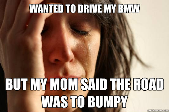wanted to drive my bmw but my mom said the road was to bumpy  First World Problems