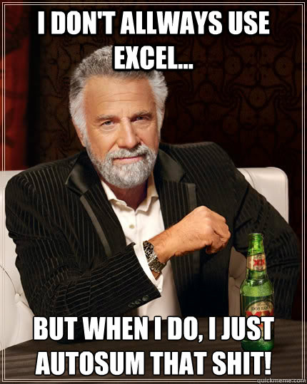 I don't allways use excel... but when I do, i just autosum that shit! - I don't allways use excel... but when I do, i just autosum that shit!  The Most Interesting Man In The World